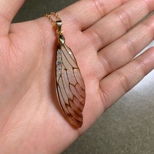 Handmade real cicada wing necklace with rhinestones